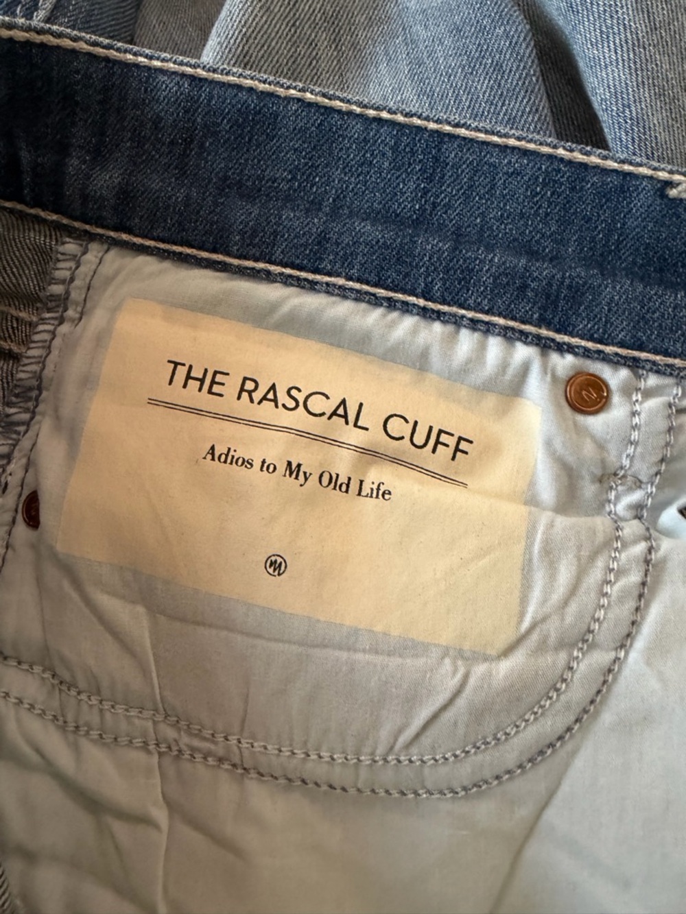 MOTHER Straight-Leg Mid Blue Jeans rascal raw hem - Picture 6 of 8